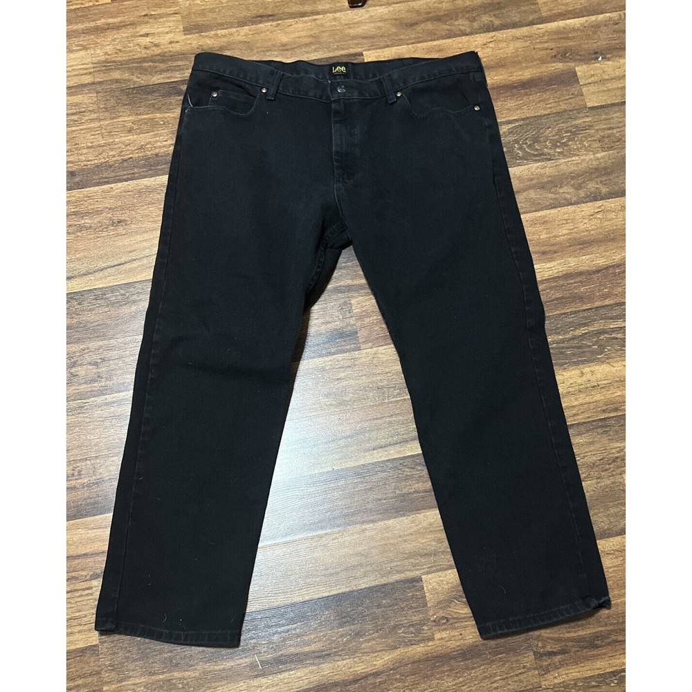 Lee Men's Size 42x30 Black Regular Fit Straight Leg Dark 100% Cotton Denim Jeans